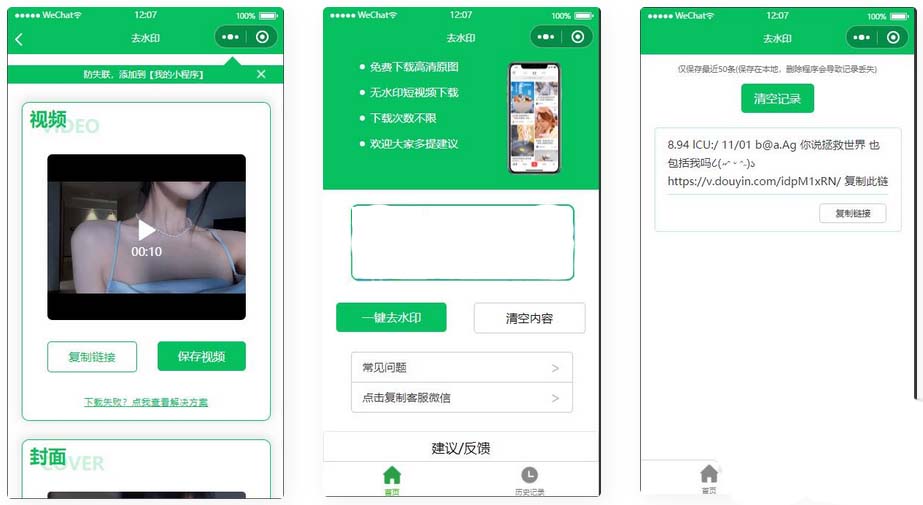 2023全新短视频去水印系统小程序源码 支持全网所有主流平台去水印功能 不需后台和接口-拾光资源网