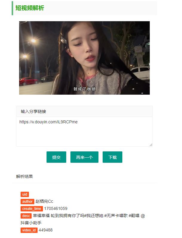 短视频解析源码 一款简洁的html单页源码 支持抖音快手等短视频平台-拾光资源网