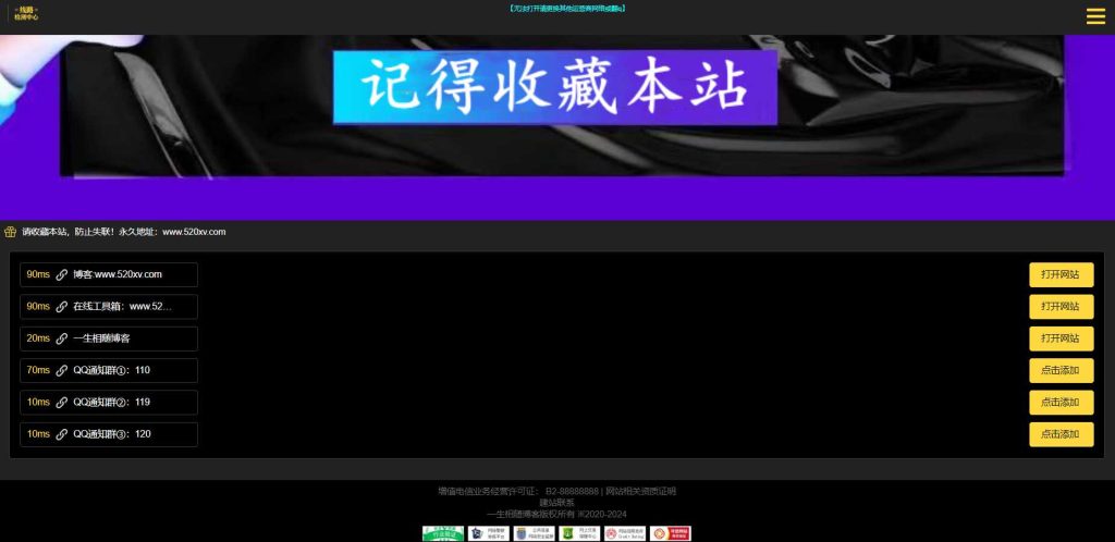 自适应黑色导航页网站源码 支持自动检测域名延迟-拾光资源网